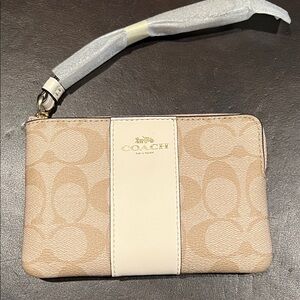 Coach Tan and Cream Signature Wristlet